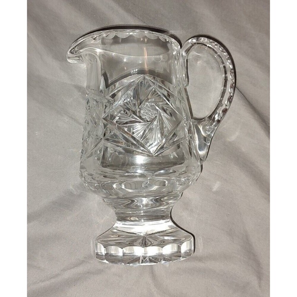 Creamer Pitcher Glass Clear Cut Footed Pinwheel Pattern